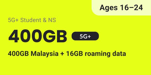 GOMO 5G+ Student & NS Mobile Plan: 400GB 5G+ local data with 400GB Malaysia + 26GB roaming data