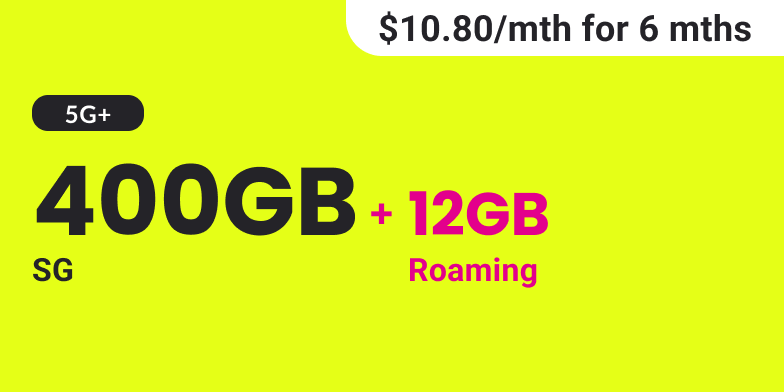 GOMO 4G Pro Mobile Plan: 400GB 5G+ local data + 12GB roaming data. Now with 5G+.