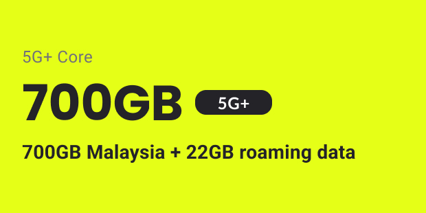 GOMO 5G+ Core Mobile Plan: 700GB 5G+ local data with 700GB Malaysia + 22GB roaming data