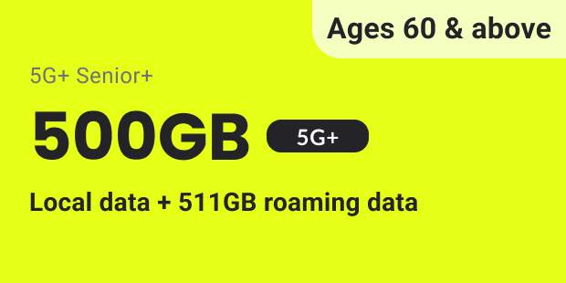 GOMO 5G+ Senior Mobile Plan: 400GB 5G+ local data with 400GB Malaysia + 9GB data roaming