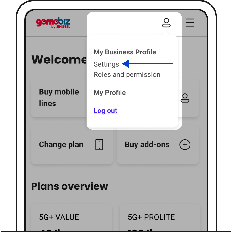 Log in to your GOMOBiz account > My Business Profile > Settings.