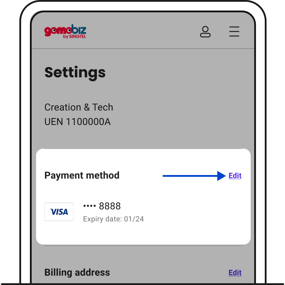 Click Edit to change your payment method.