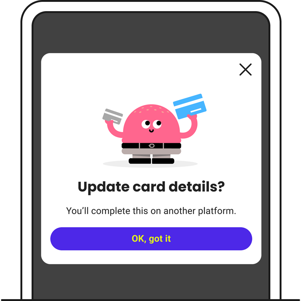 You’ll be redirected to another platform to enter your new card details.
