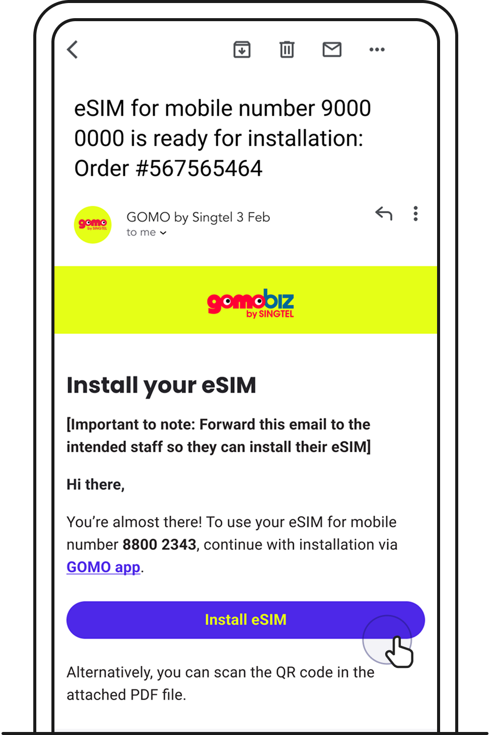 Tap Install eSIM on your eSIM installation email.
