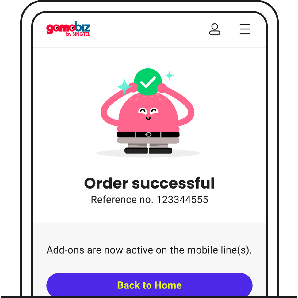 Add-ons purchase successful screen