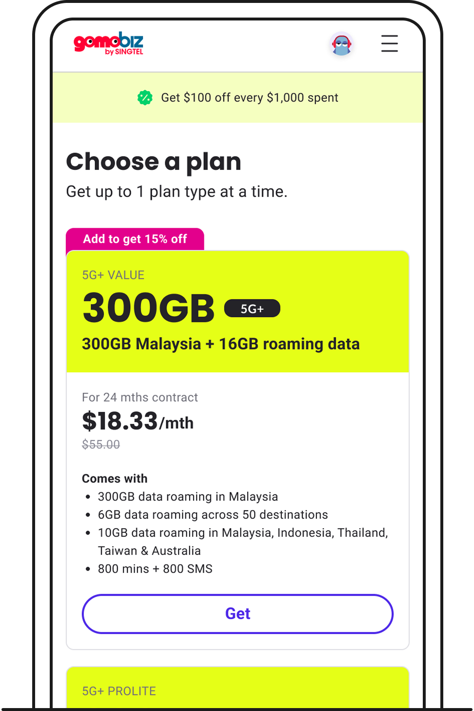 In your GOMOBiz account, click Browse plans.