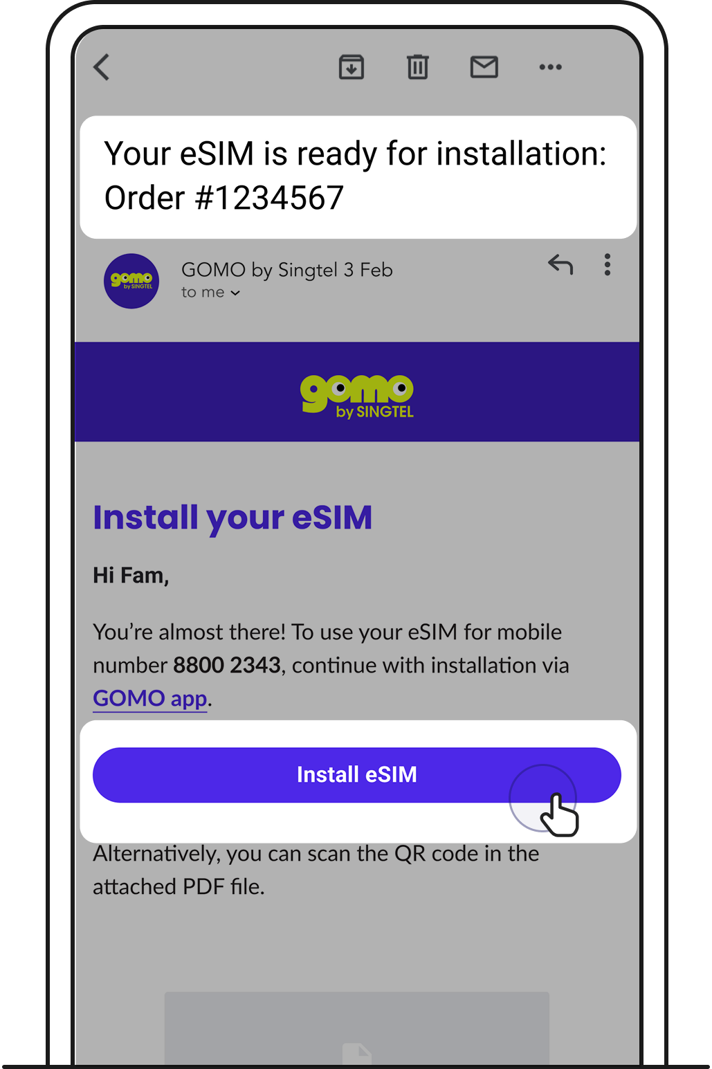 Tap Install eSIM on your eSIM installation email.
