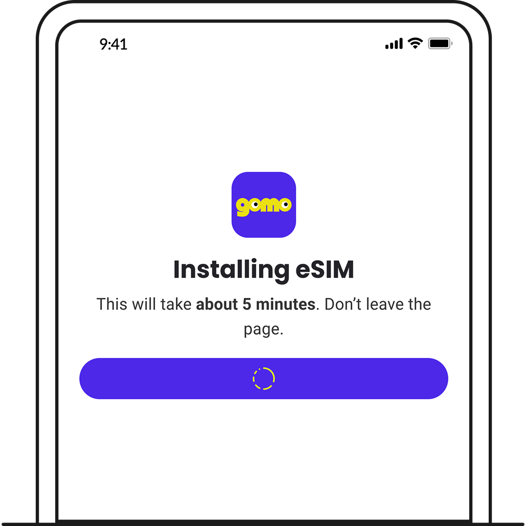 Installing GOMO eSIM in progress.
