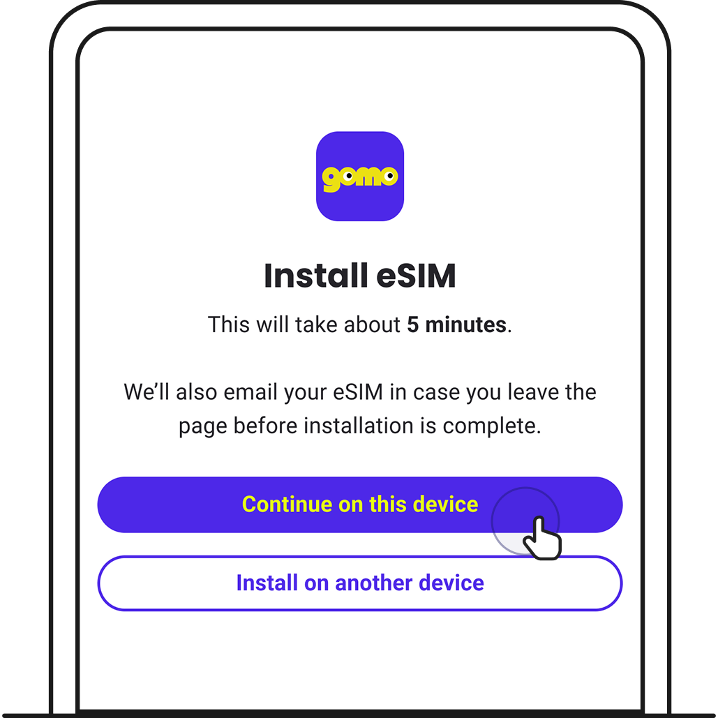 Tap Continue on this device to install GOMO eSIM.