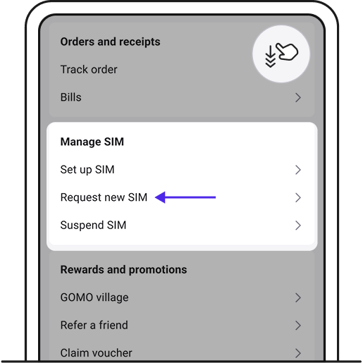 Tap on Request new SIM.