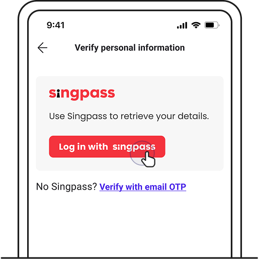 Log in with Singpass to continue verification.