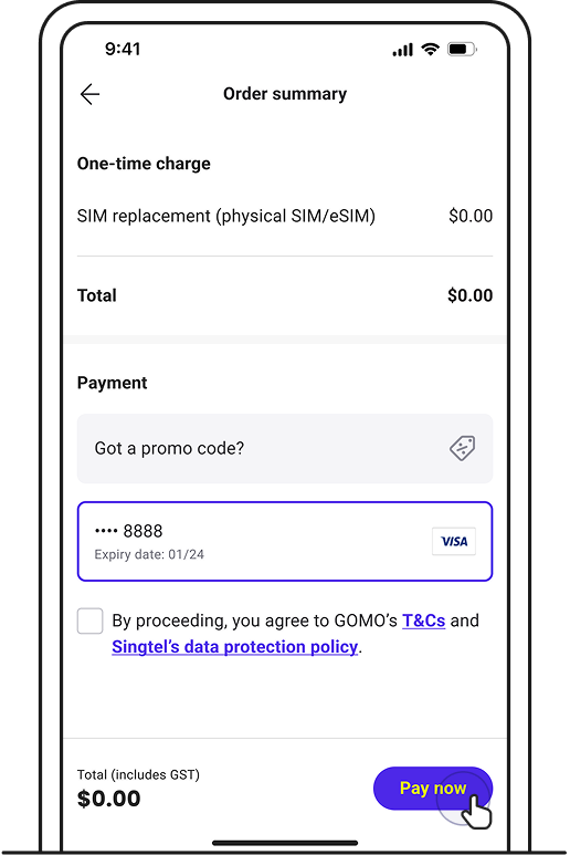 Review order summary before payment.