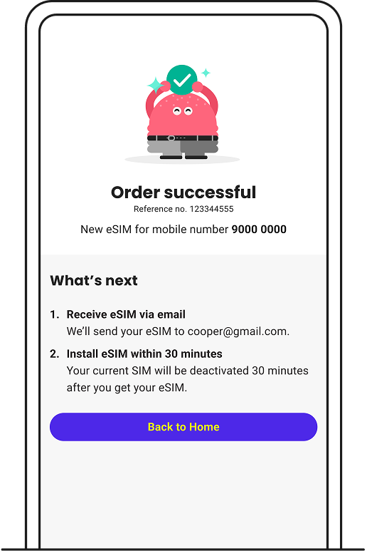 Order confirmation with next steps.