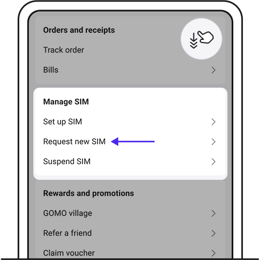 Tap on Request new SIM.