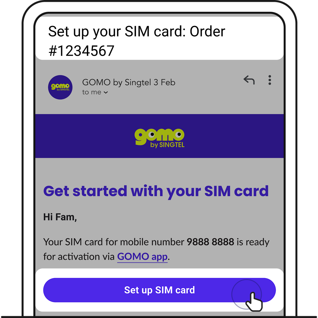 Tap Set up SIM card on your email.