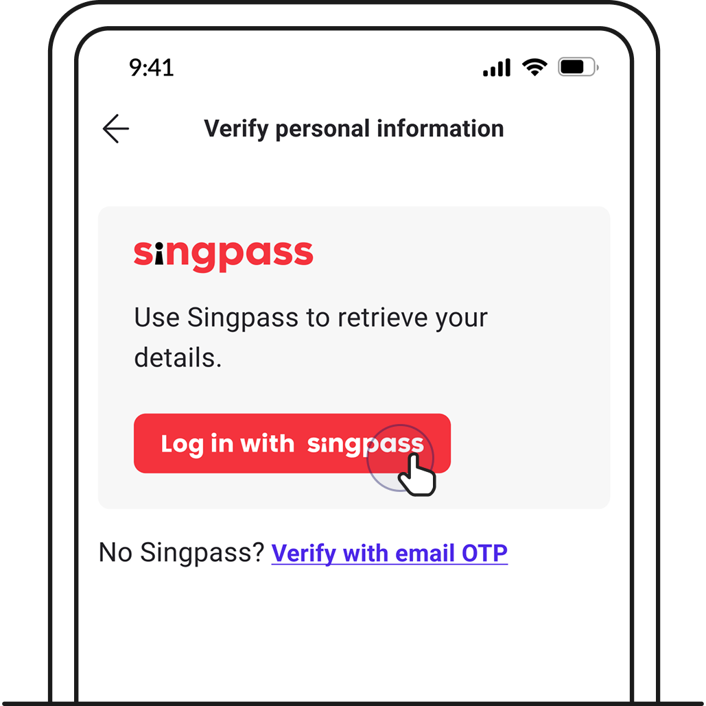 Log in with Singpass to verify personal information.