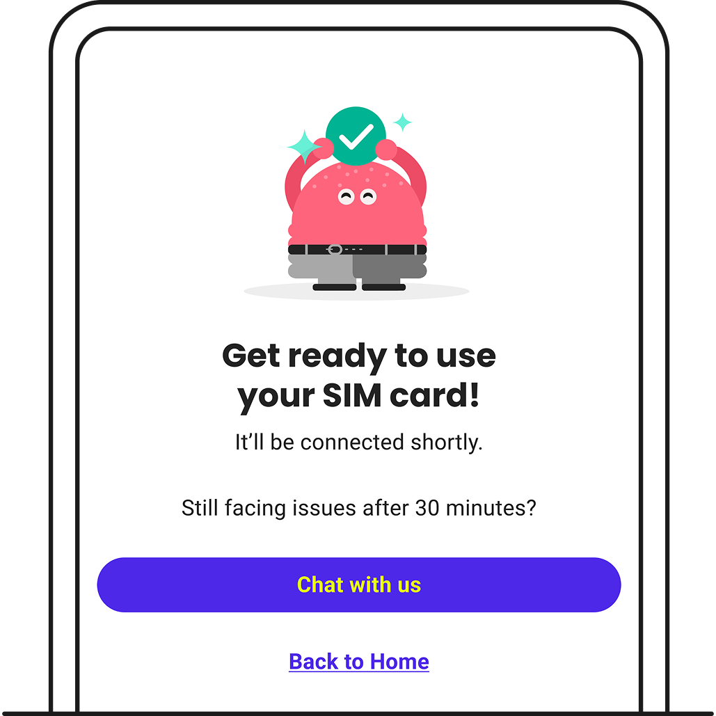 SIM card set-up successful.