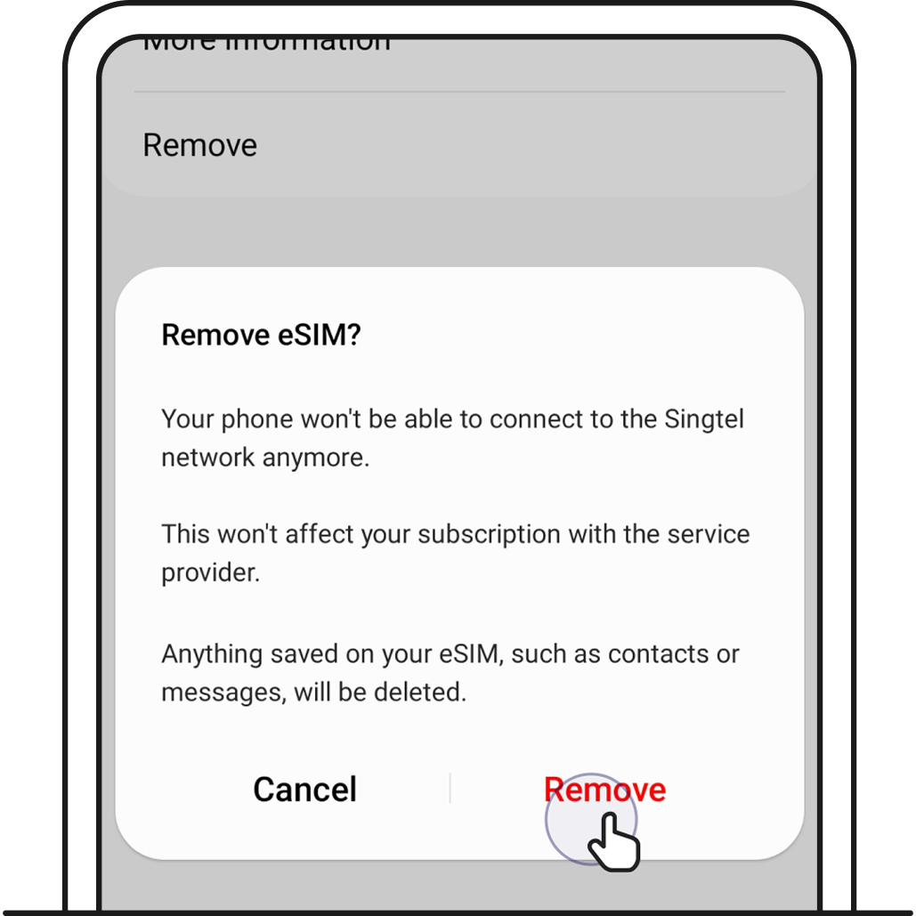 Tap Remove again to confirm deletion of GOMO eSIM on current device.