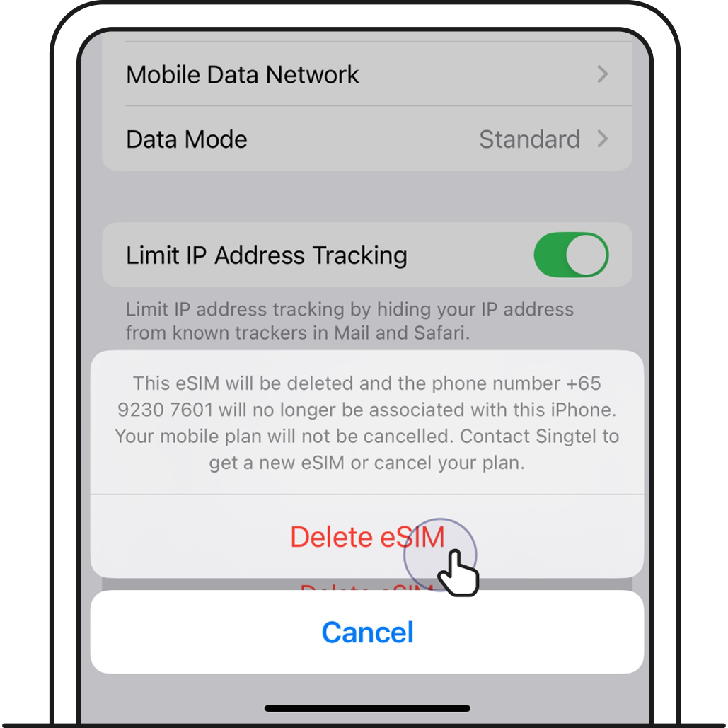 Tap Delete eSIM to remove your GOMO eSIM.