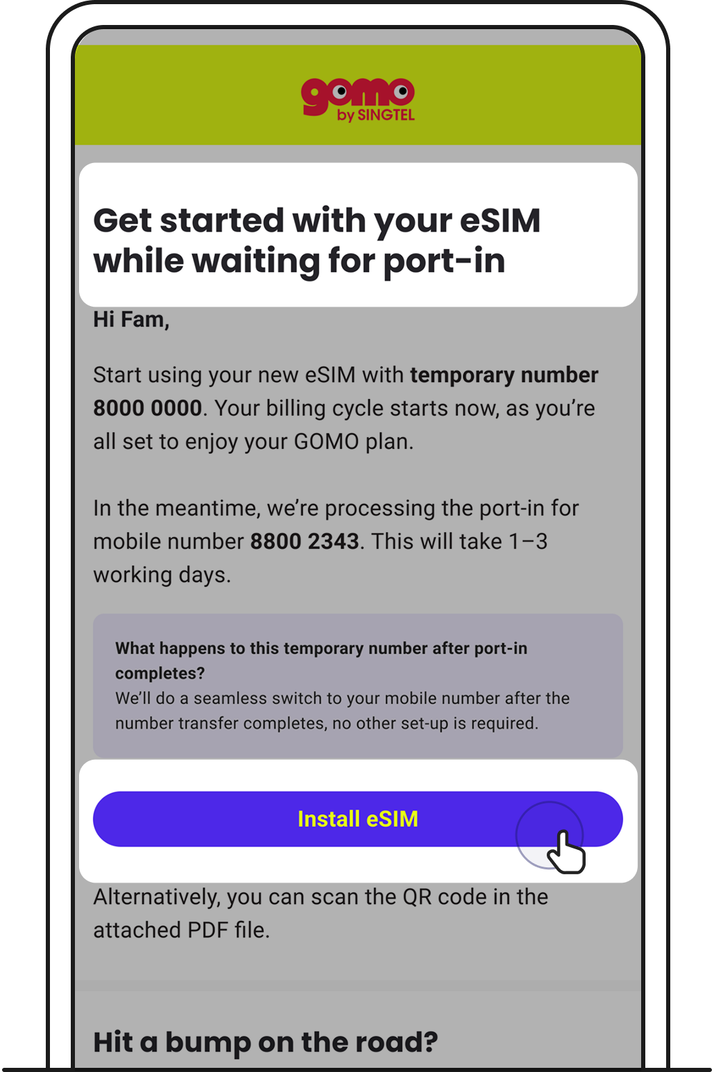 Tap Install eSIM on your email.