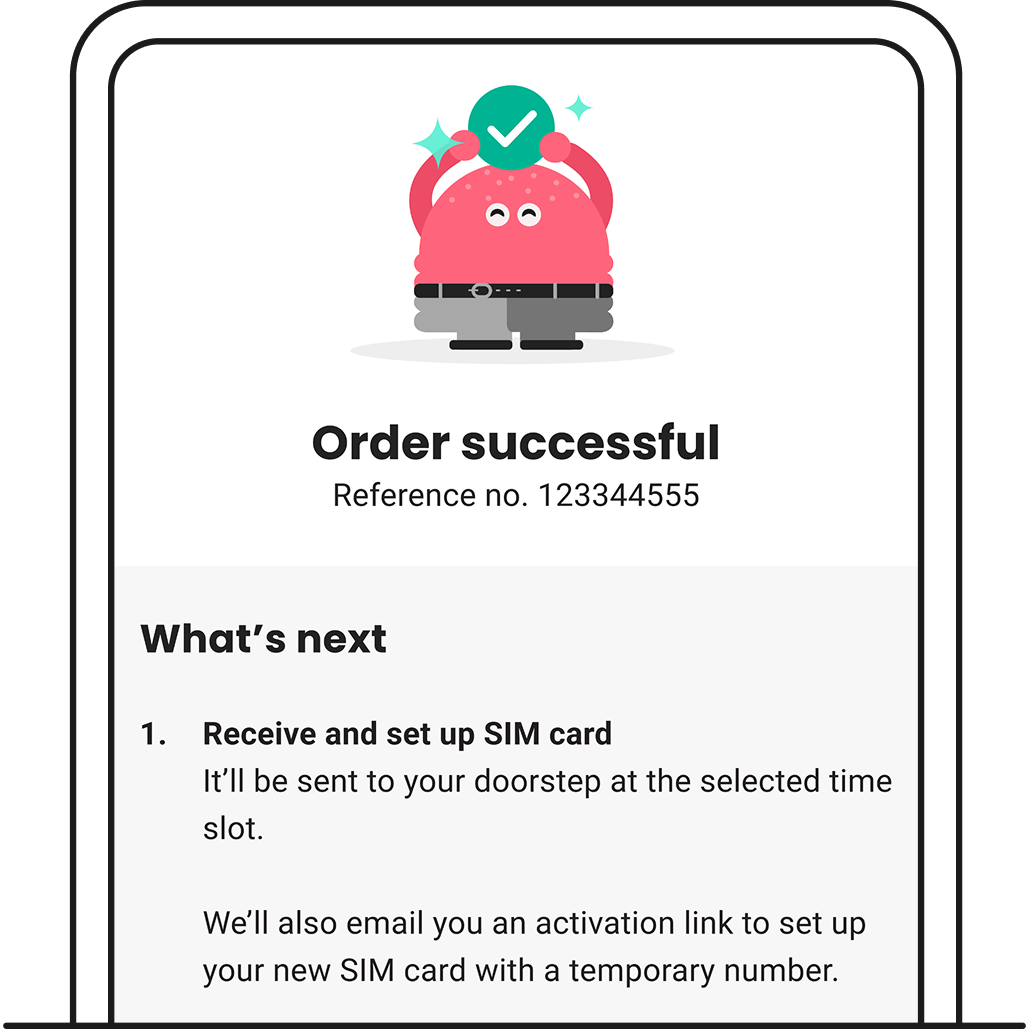 SIM card order confirmation screen after submitting number port-in to GOMO.
