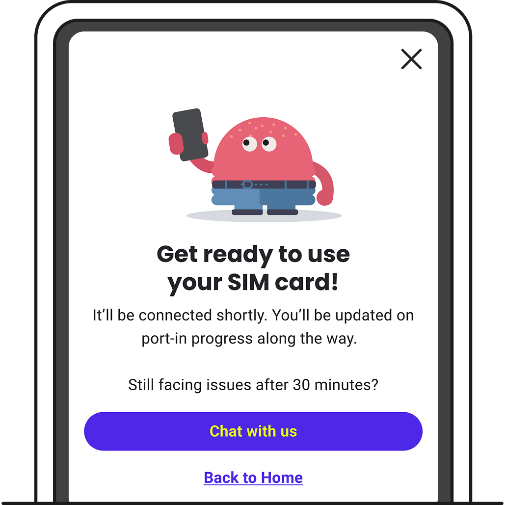SIM card set-up successful.