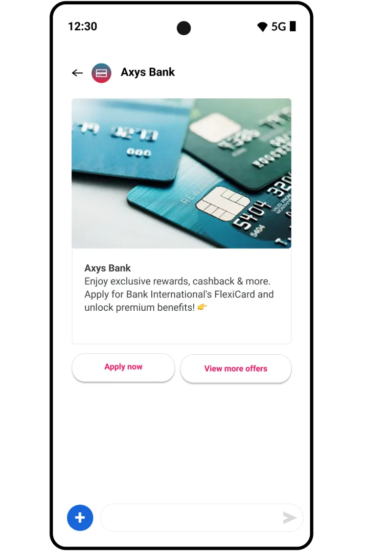 Example of interactive SMS from a bank with options to view apply or view more offers.