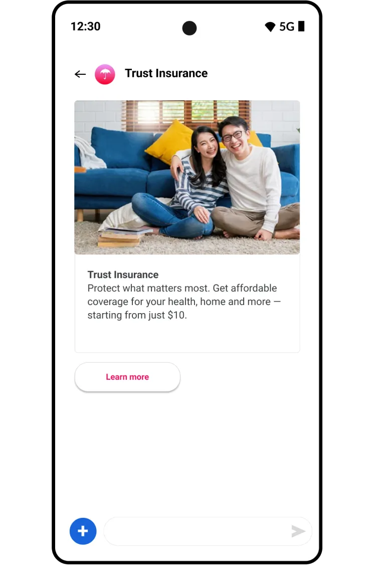 SMS from insurance company with a button to learn more.