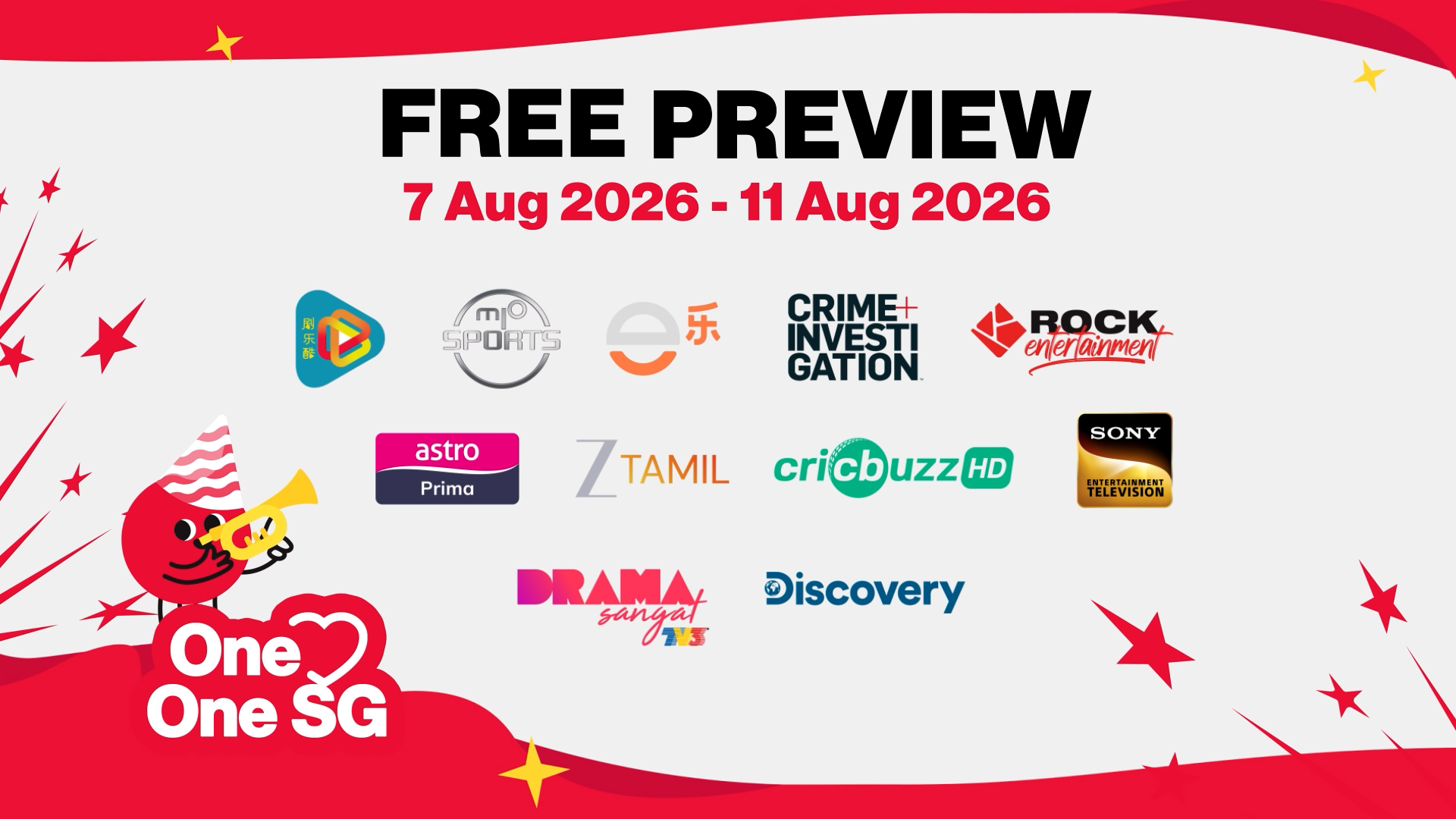 FREE TV Preview with Singtel on National Day.