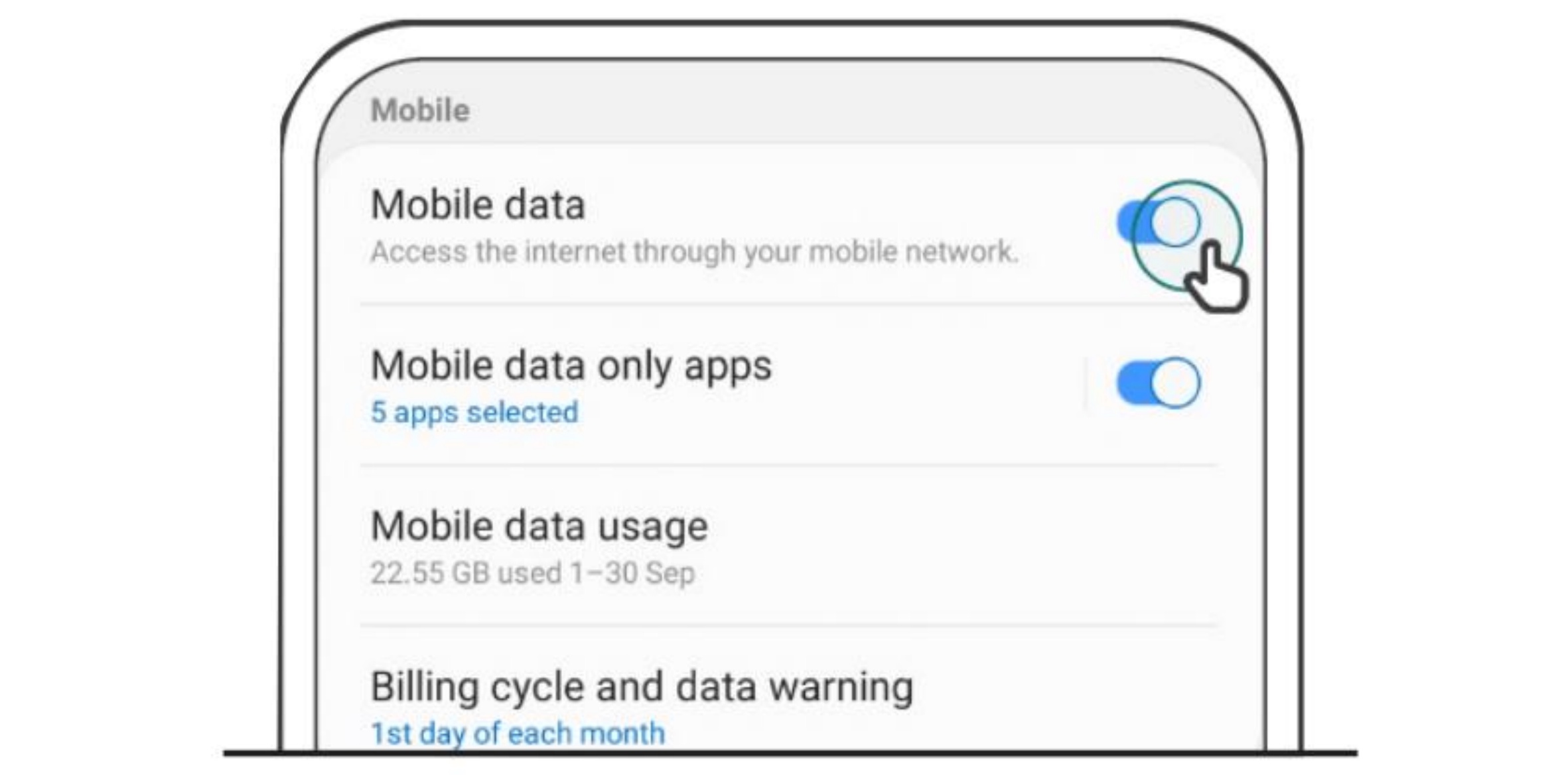check that mobile data is enabled under android device