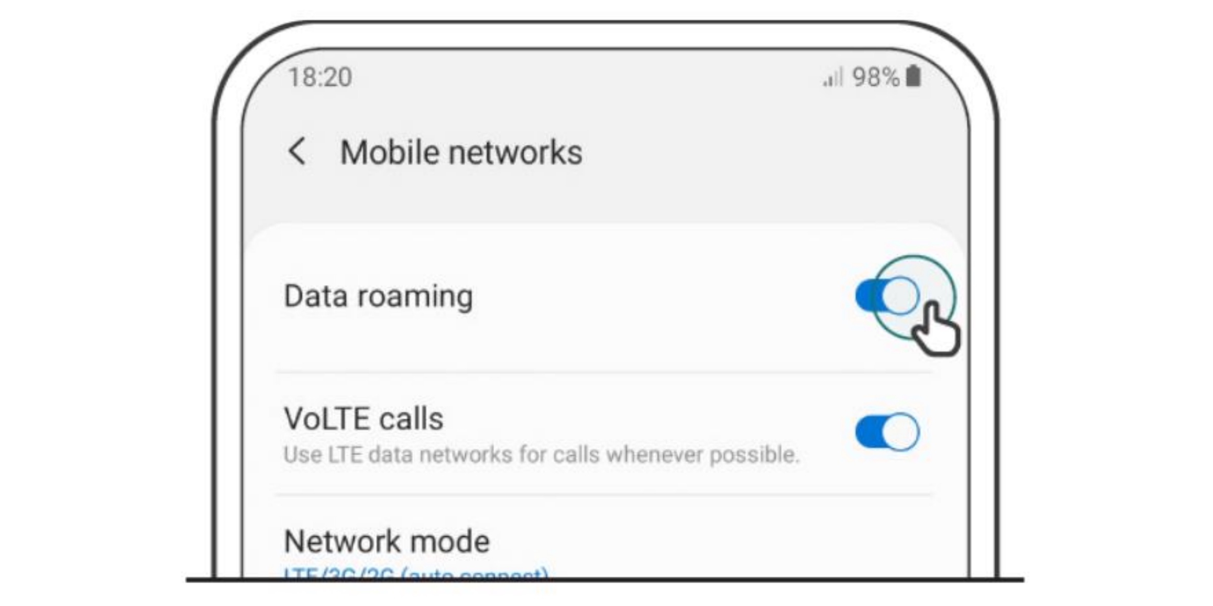 check that data roaming is enabled for android device
