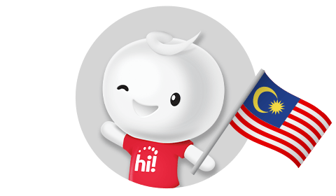 Hi!Buddy mascot waving Malaysia flag.