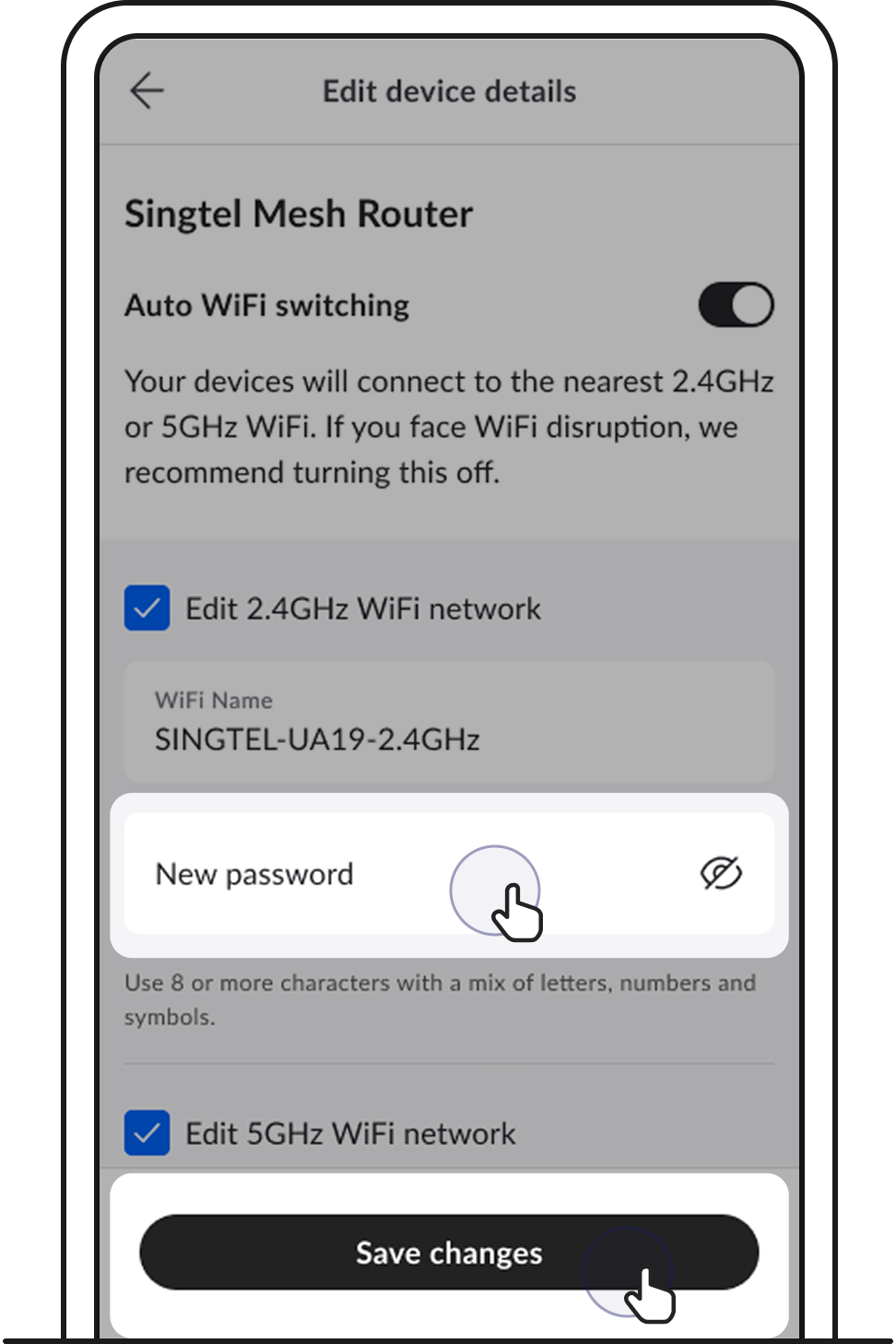 Edit your WiFi name or password and tap Save changes.