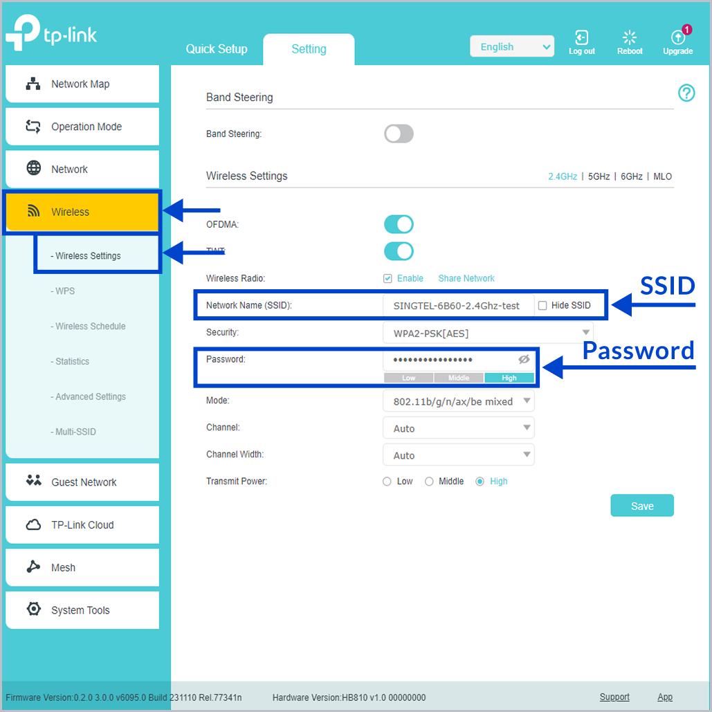 Enter your new SSID and password.