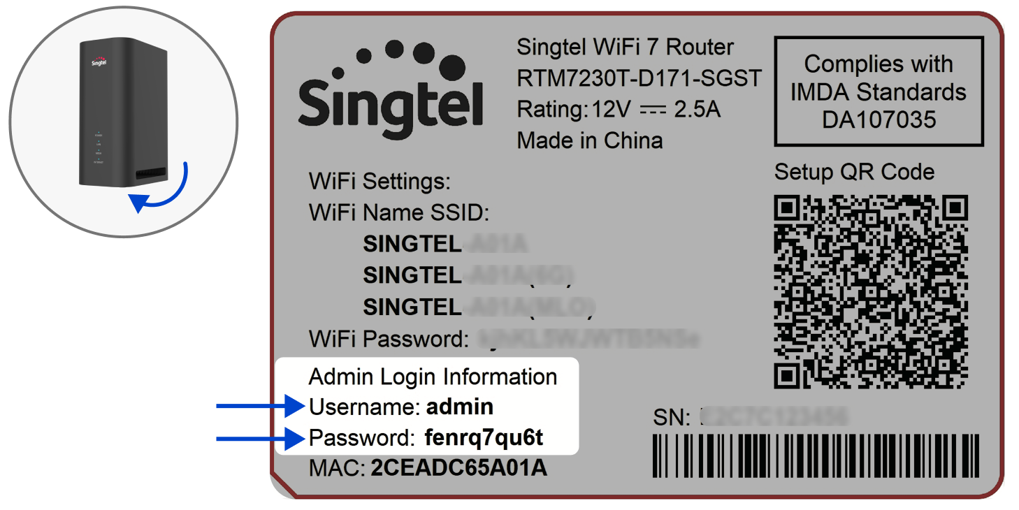 Username and password found at the bottom of your router. 