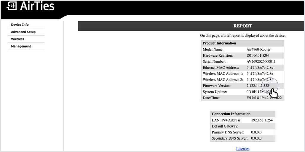 Check your firmware version on the device info page.