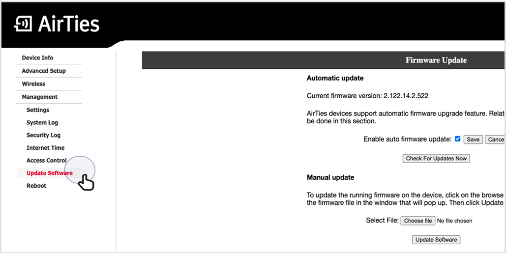 Click on Update Software within the menu.