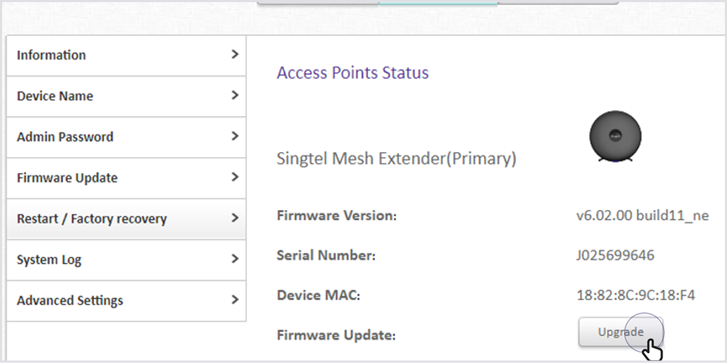 Tap on Upgrade on the firmware update page.