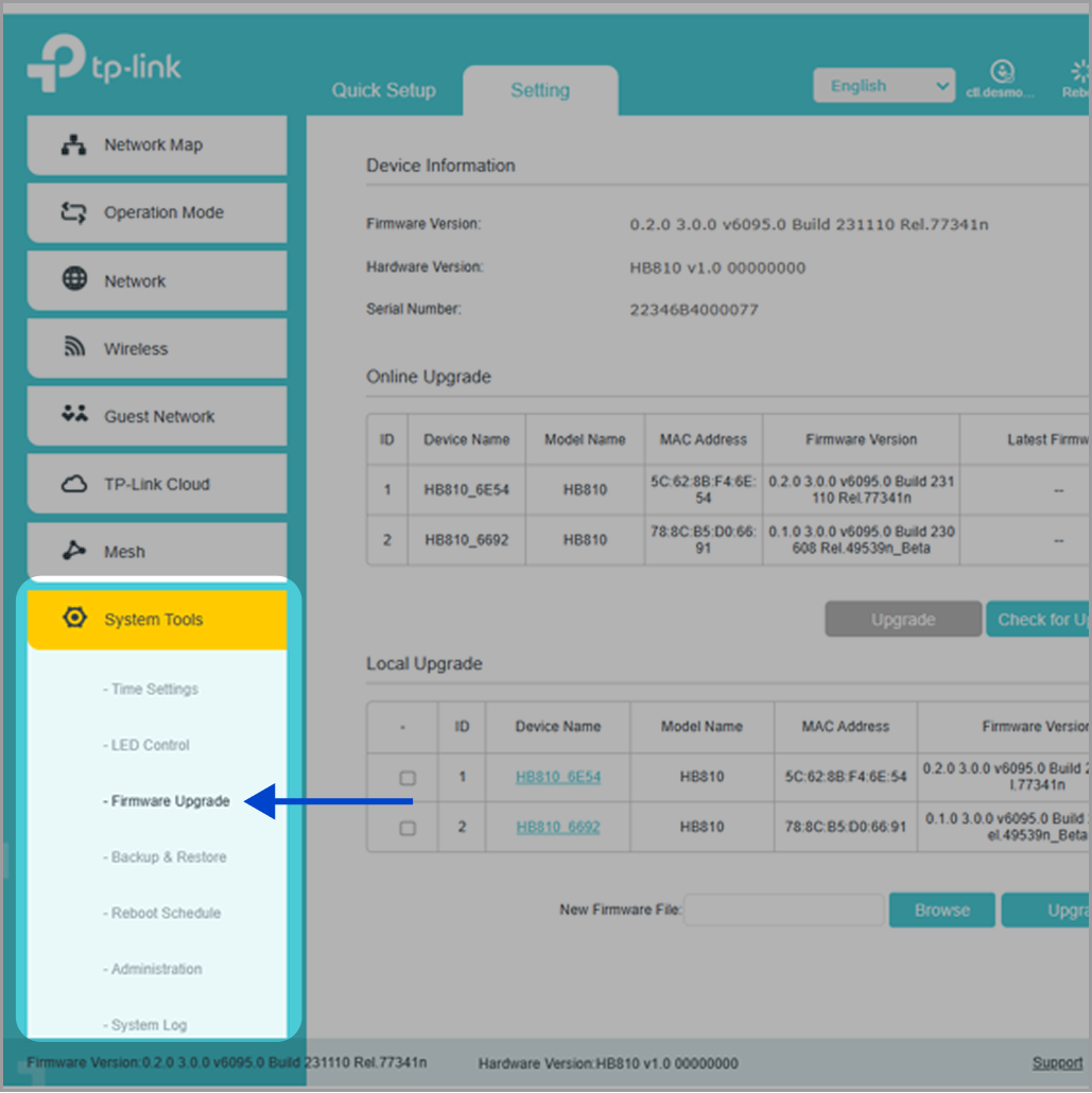 Go to System tools > Firmware Upgrade.