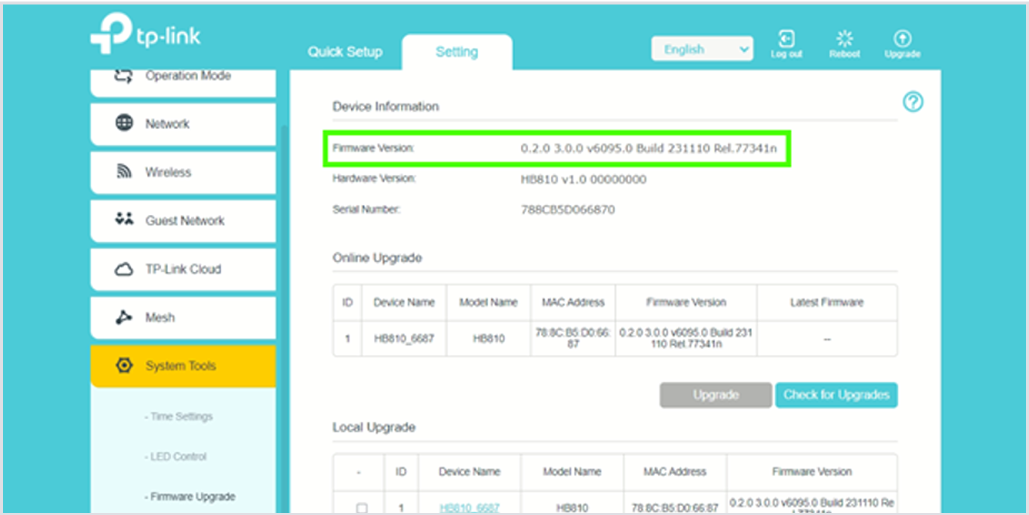 The Mesh AP will reboot after the upgrade is done.   Check via System tools>Firmware Upgrade to check if it has been upgraded to the latest firmware. 
