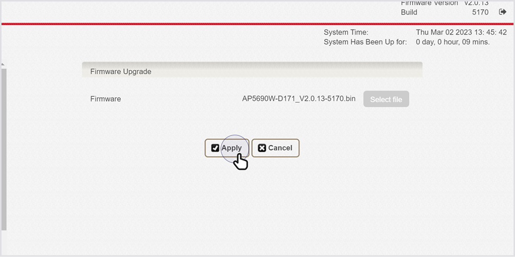 Click Apply to proceed. Keep your device on during the upgrade process till it completes.