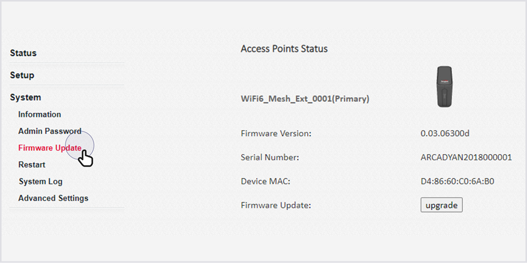 Go to System > Firmware Update.