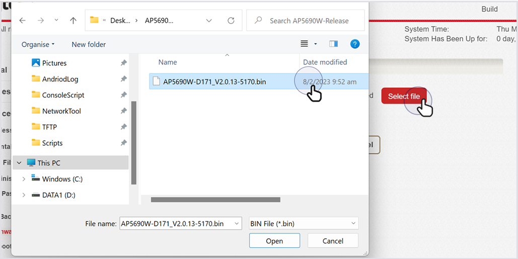 Click Select file to upload the file.