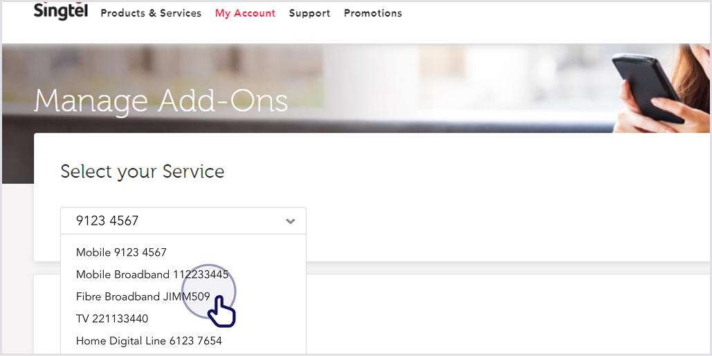Select the service that you would like to remove the add-on from. 