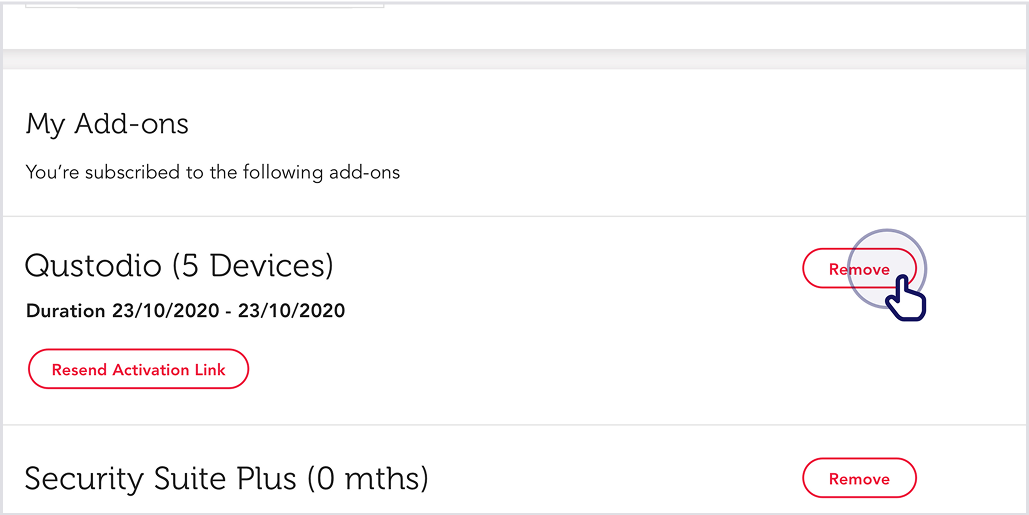 Click Remove to unsubscribe from the add-on.