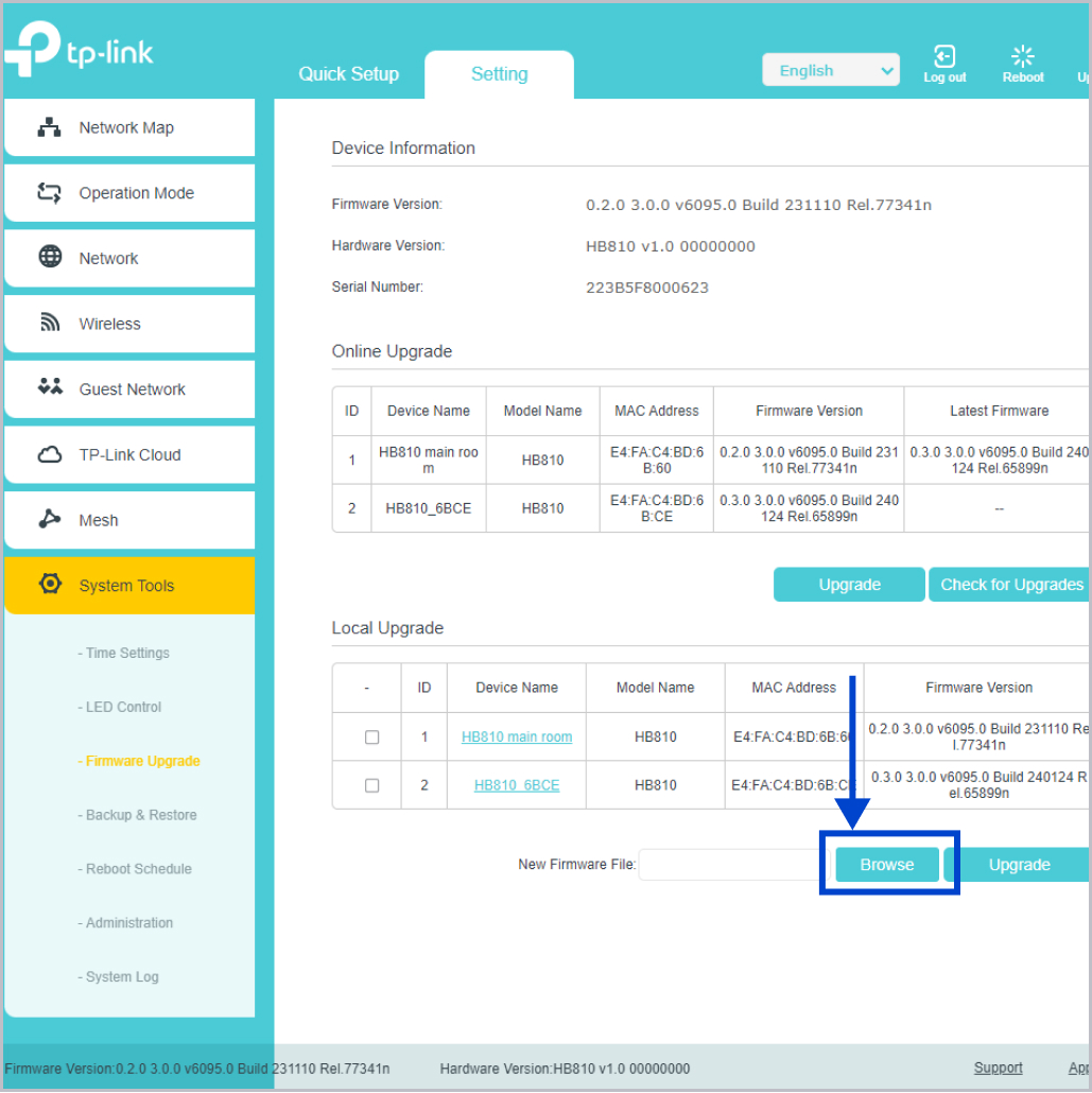 Click Browse via upload of downloaded file